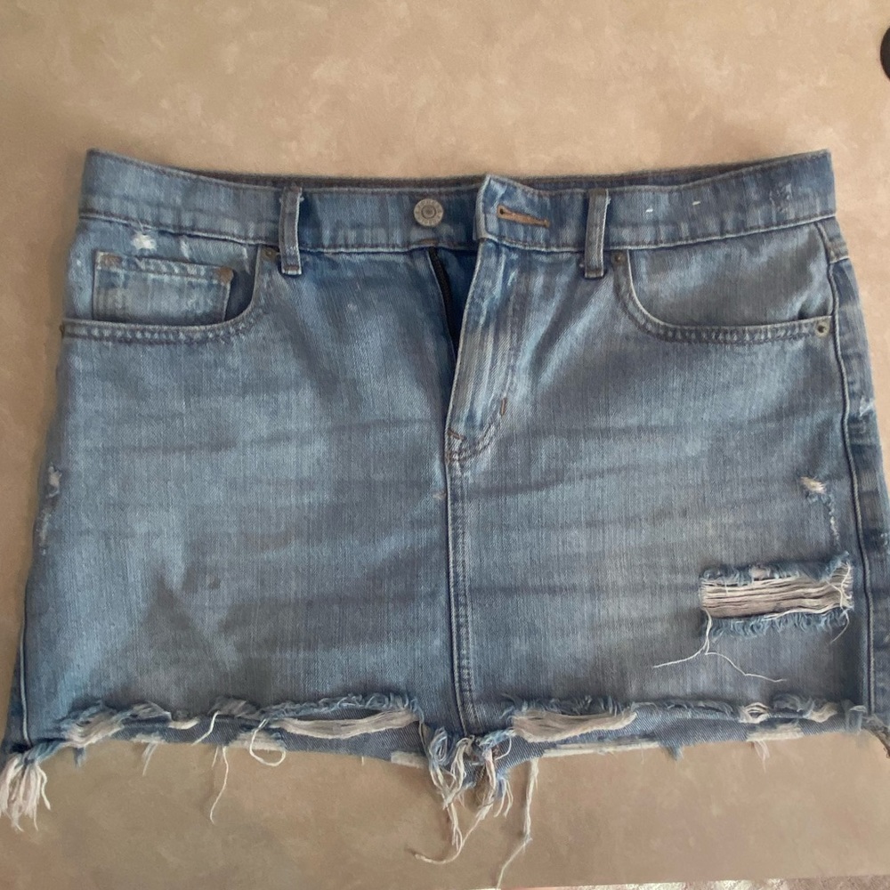 Distressed Denim Skirt